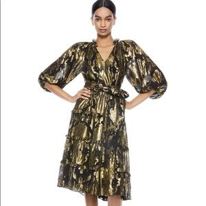 Alice + Olivia Layla Metallic Tiered Midi Dress